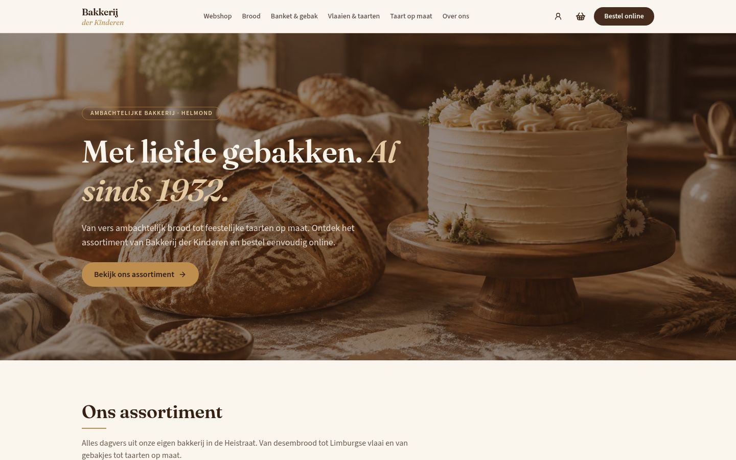 Website van Bakkerij der Kinderen op desktop