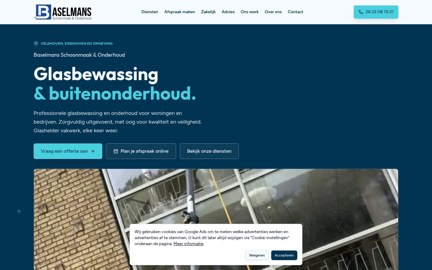 Website van Baselmans Schoonmaak & Onderhoud op desktop